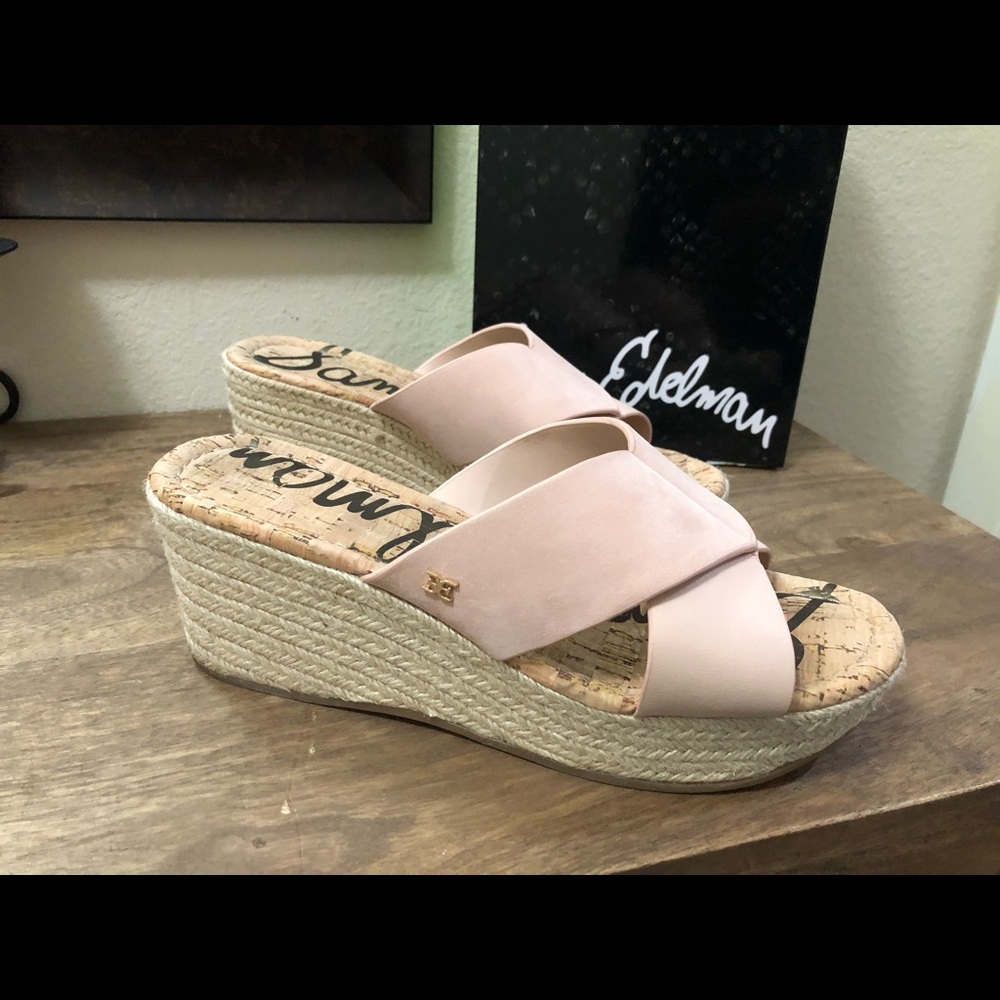 Sam Edelman Rora Pink Suede Wedge Espadrille Sandals Size 8.5